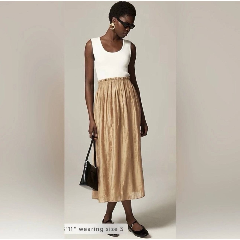 J.Crew Size M Gathered Waist Mixy Dress Ivory Bronze CI891 NEW Ribbed Tank Boho